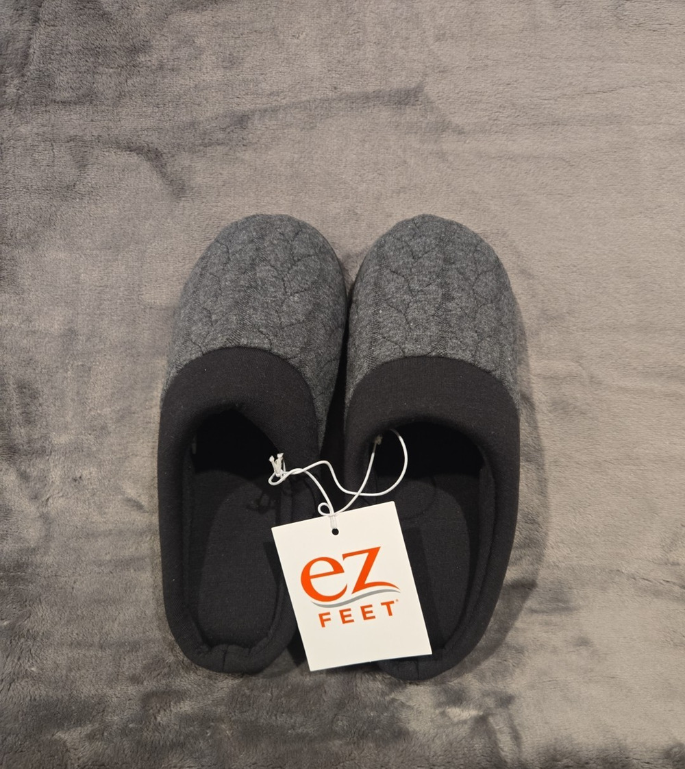 EZ Feet Memory Foam Indoor/Outdoor Dark Heather Grey Women's Slippers Size 5-6